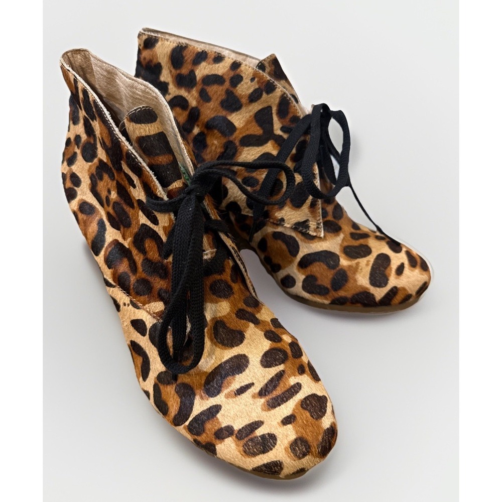 Atelier Mercadal Leather Cheetah Print Lace Up Wedge Heels Designer